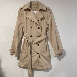 Calvin Klein Women’s Trench Coat Beige Belted Double-Breasted Jacket | Classic M
